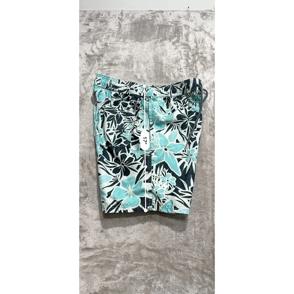 Maui and Sons Shorts Men's Size Medium Seafoam &‎ Black Floral Elastic Waist EUC
